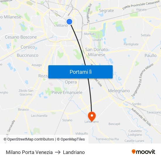 Milano Porta Venezia to Landriano map