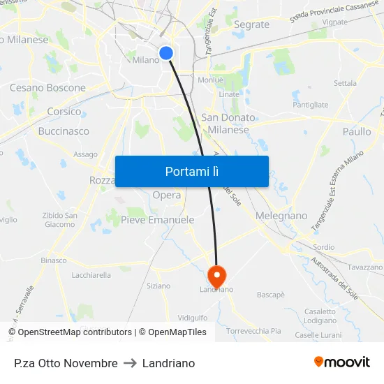 P.za Otto Novembre to Landriano map