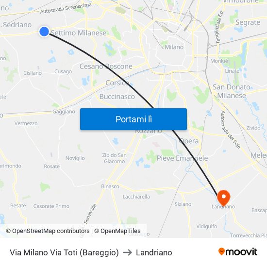 Via Milano Via Toti (Bareggio) to Landriano map