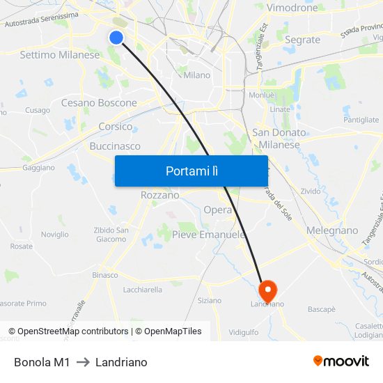 Bonola M1 to Landriano map