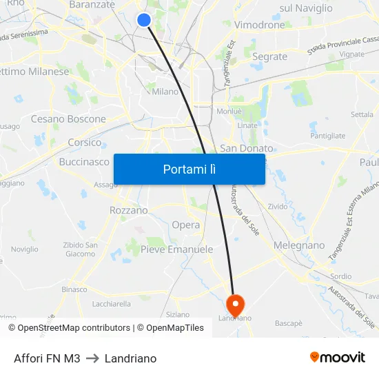 Affori FN M3 to Landriano map