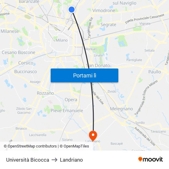 Università Bicocca to Landriano map