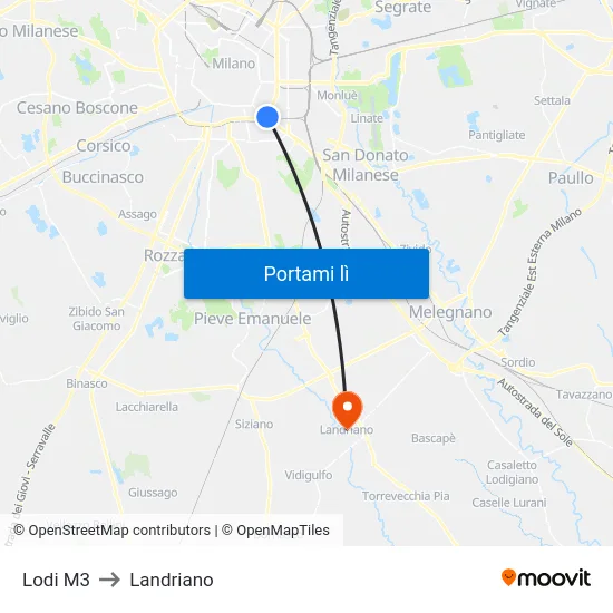 Lodi M3 to Landriano map