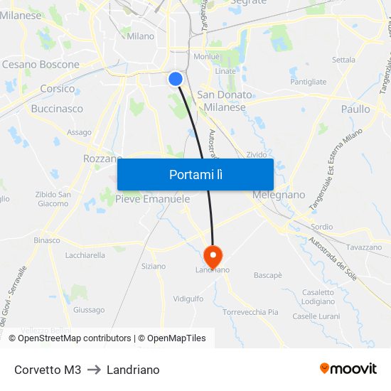 Corvetto M3 to Landriano map