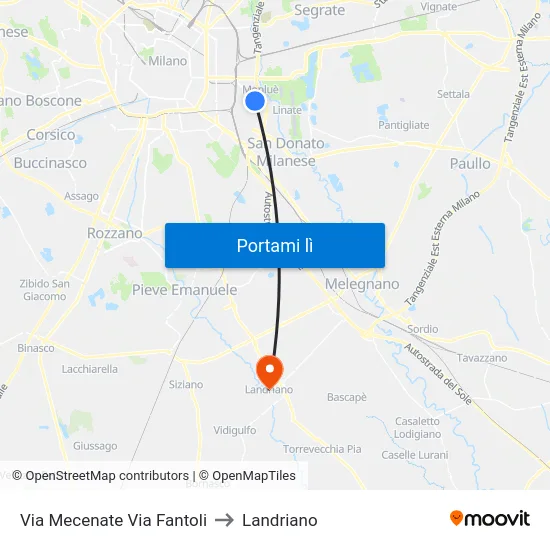 Via Mecenate Via Fantoli to Landriano map