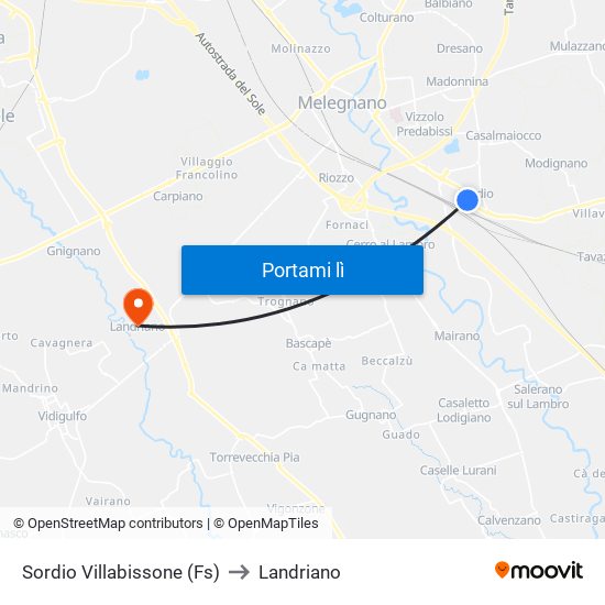 Sordio Villabissone (Fs) to Landriano map