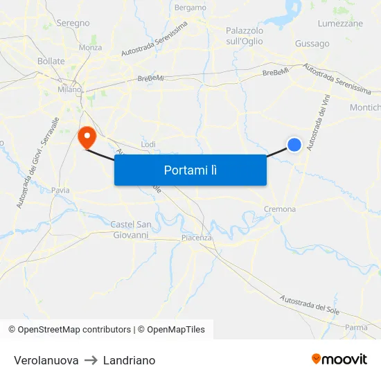 Verolanuova to Landriano map