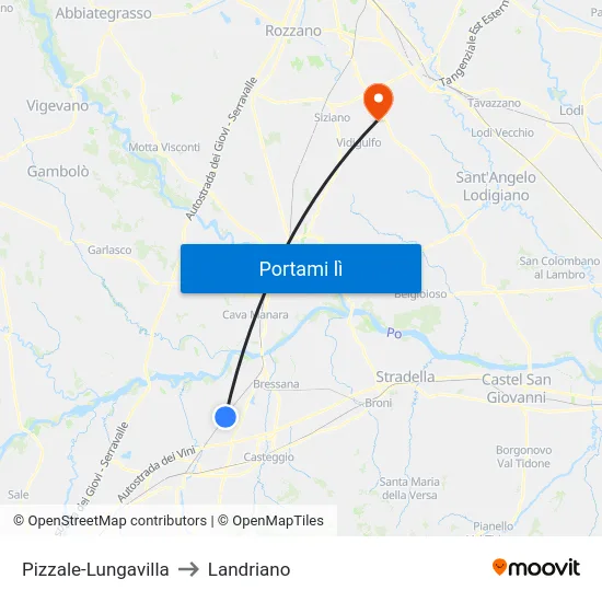 Pizzale-Lungavilla to Landriano map