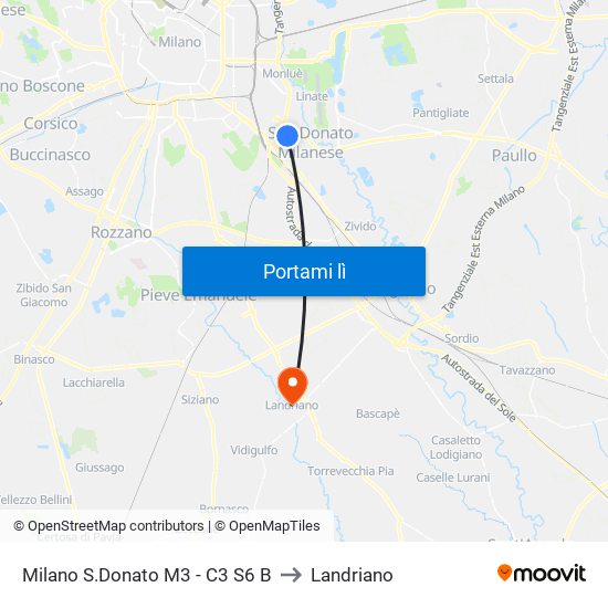 Milano S.Donato M3 - C3 S6 B to Landriano map