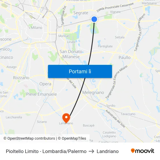 Pioltello Limito - Lombardia/Palermo to Landriano map
