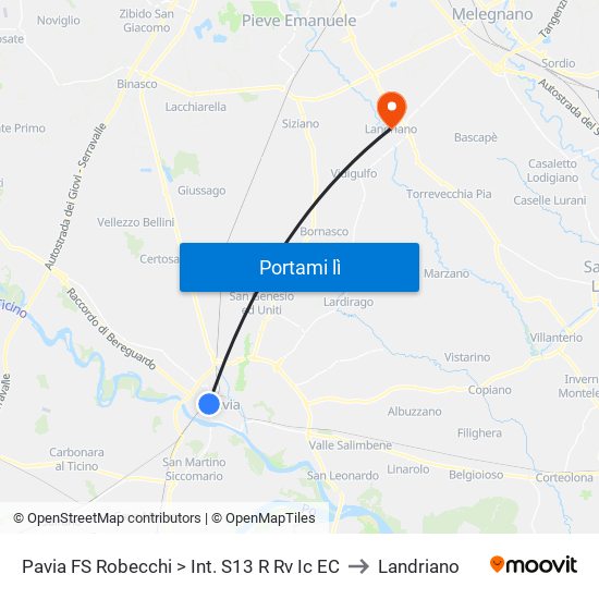 Pavia FS Robecchi > Int. S13 R Rv Ic EC to Landriano map