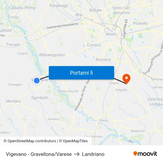 Vigevano - Gravellona/Varese to Landriano map