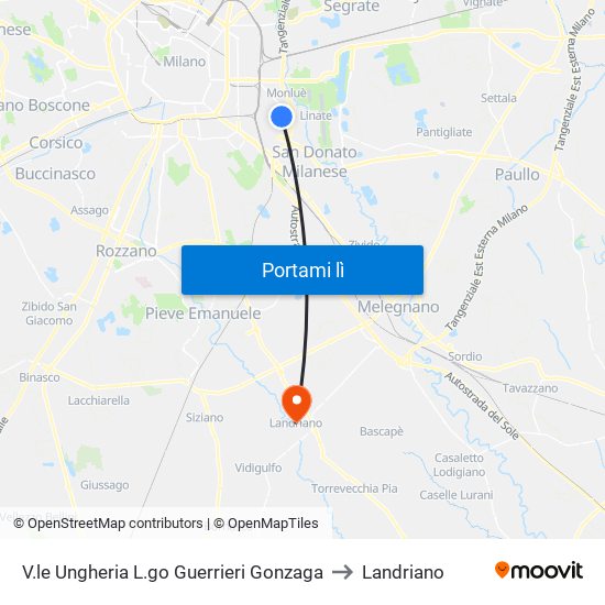 V.le Ungheria L.go Guerrieri Gonzaga to Landriano map