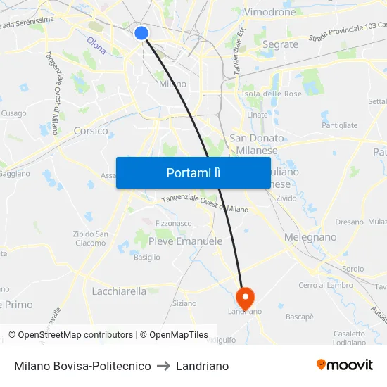 Milano Bovisa-Politecnico to Landriano map