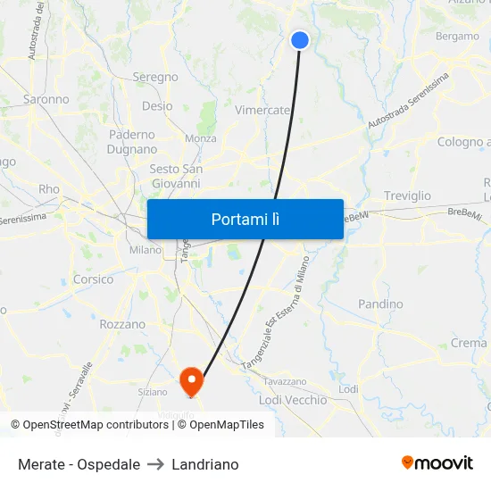 Merate - Ospedale to Landriano map