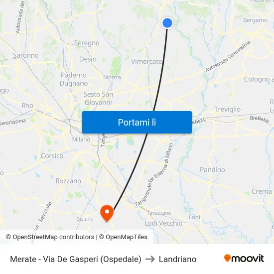 Merate - Via De Gasperi (Ospedale) to Landriano map