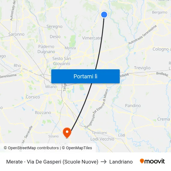 Merate - Via De Gasperi (Scuole Nuove) to Landriano map
