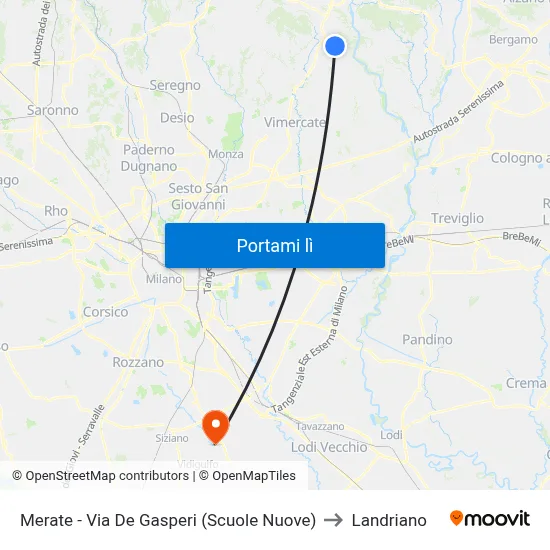 Merate - Via De Gasperi (Scuole Nuove) to Landriano map