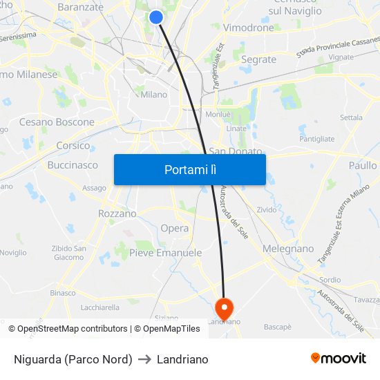Niguarda (Parco Nord) to Landriano map