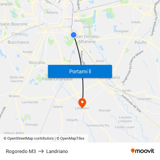 Rogoredo M3 to Landriano map