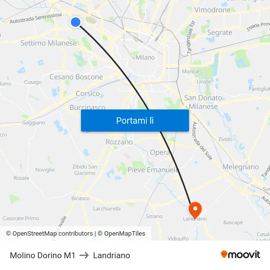 Molino Dorino M1 to Landriano map