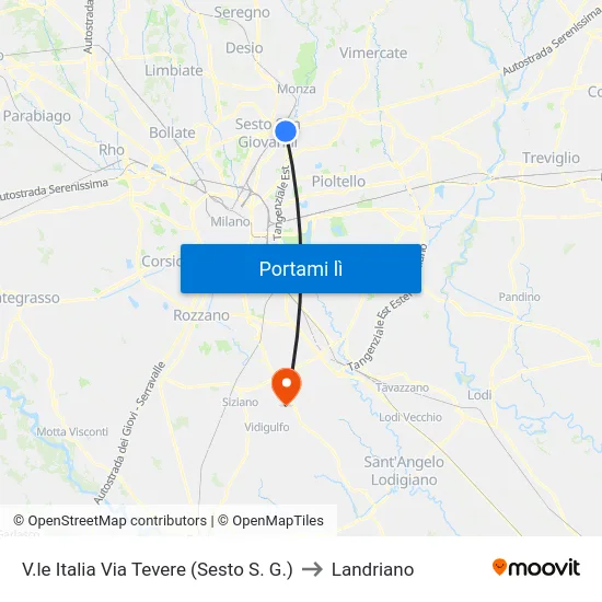 V.le Italia Via Tevere (Sesto S. G.) to Landriano map