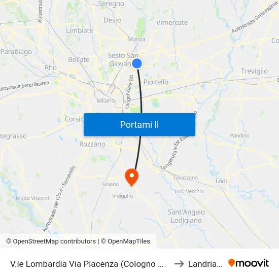 V.le Lombardia Via Piacenza (Cologno M.Se) to Landriano map