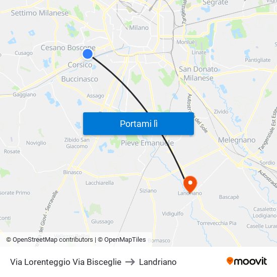 Via Lorenteggio Via Bisceglie to Landriano map