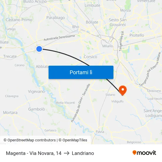 Magenta - Via Novara, 14 to Landriano map