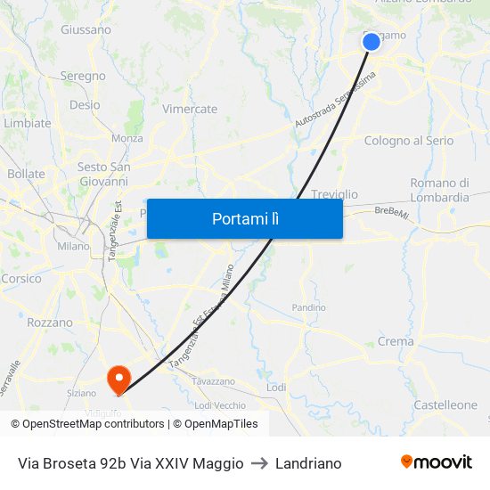 Via Broseta 92b Via XXIV Maggio to Landriano map