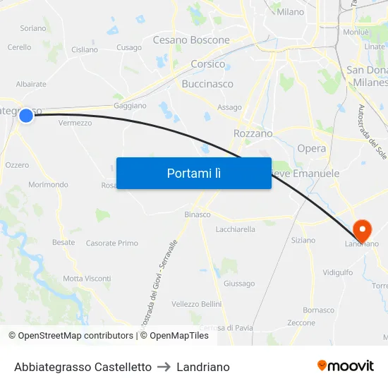 Abbiategrasso Castelletto to Landriano map
