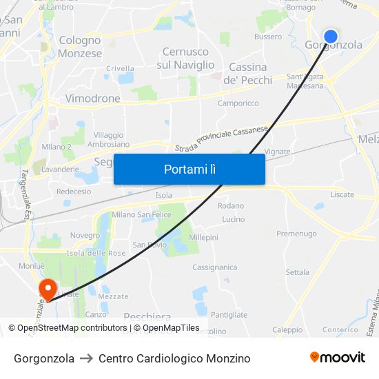 Gorgonzola to Centro Cardiologico Monzino map