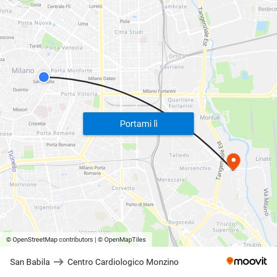 San Babila to Centro Cardiologico Monzino map