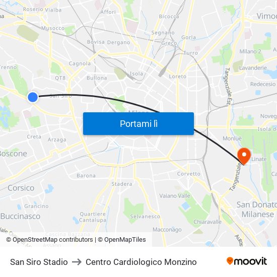 San Siro Stadio to Centro Cardiologico Monzino map