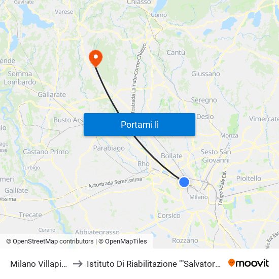 Milano Villapizzone to Istituto Di Riabilitazione ""Salvatore Maugeri"" map