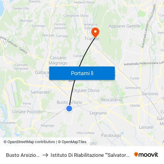 Busto Arsizio Nord to Istituto Di Riabilitazione ""Salvatore Maugeri"" map