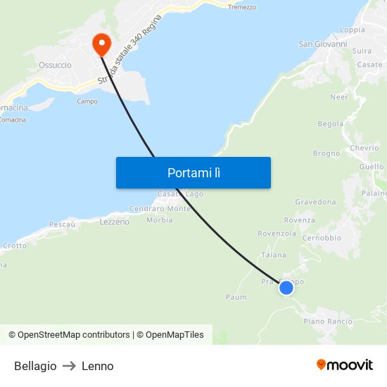Bellagio to Lenno map