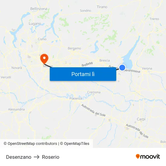 Desenzano to Roserio map