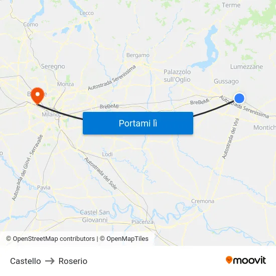 Castello to Roserio map