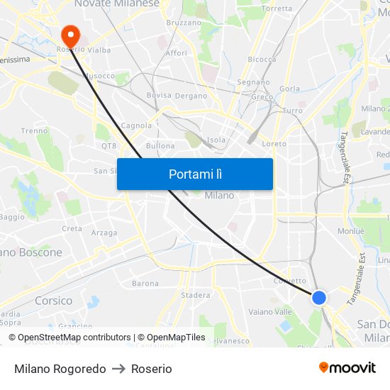 Milano Rogoredo to Roserio map