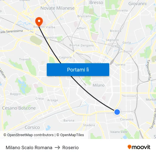 Milano Scalo Romana to Roserio map