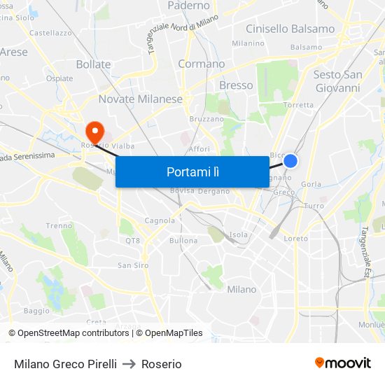 Milano Greco Pirelli to Roserio map