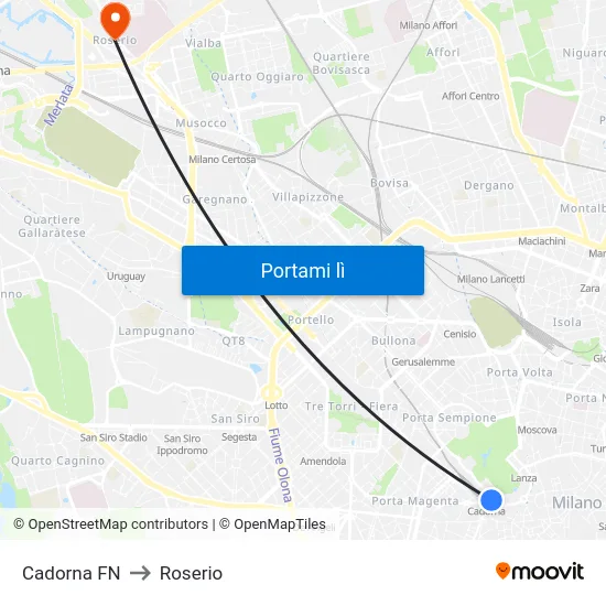 Cadorna FN to Roserio map