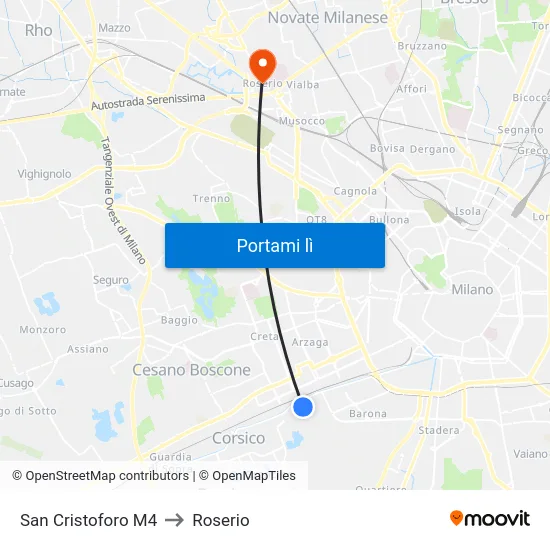 San Cristoforo M4 to Roserio map