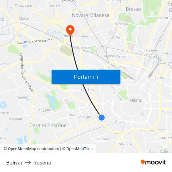 Bolivar to Roserio map