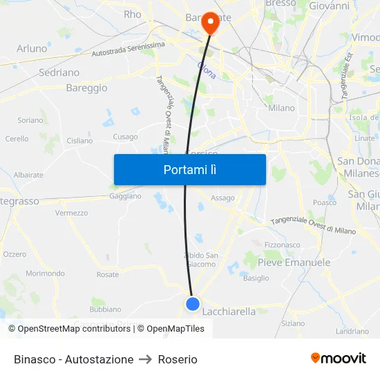 Binasco - Autostazione to Roserio map