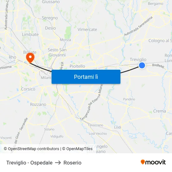Treviglio - Ospedale to Roserio map