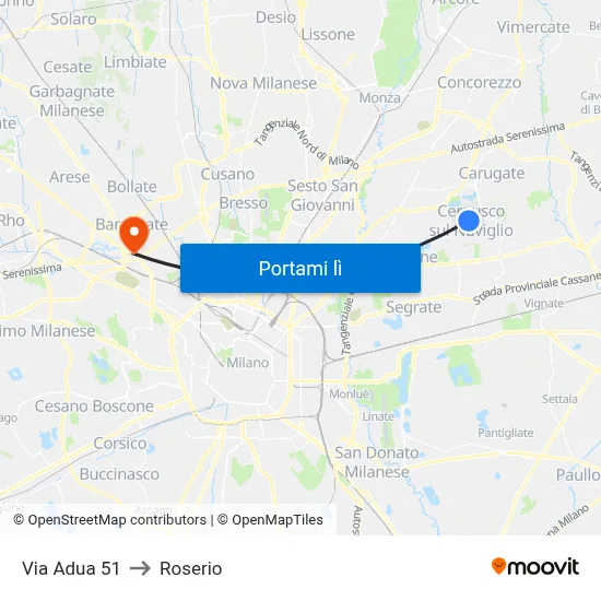 Via Adua 51 to Roserio map