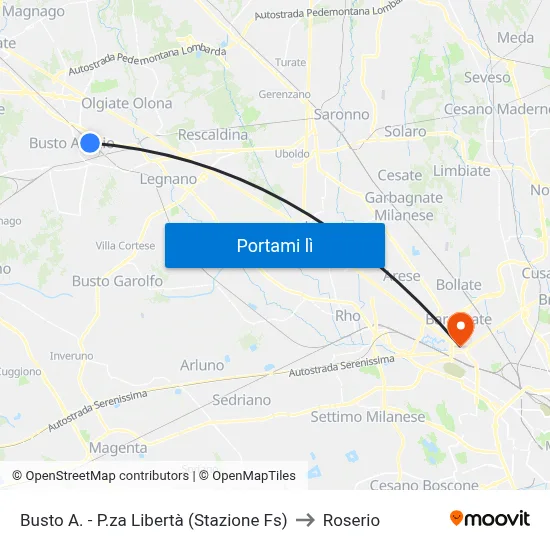 Busto A. - P.za Libertà (Stazione Fs) to Roserio map