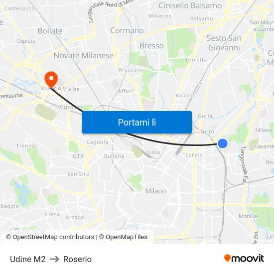 Udine M2 to Roserio map